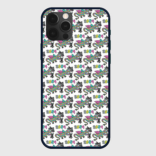 Чехол iPhone 12 Pro Max Паттерн детский со Змеем Горынычем / 3D-Черный – фото 1