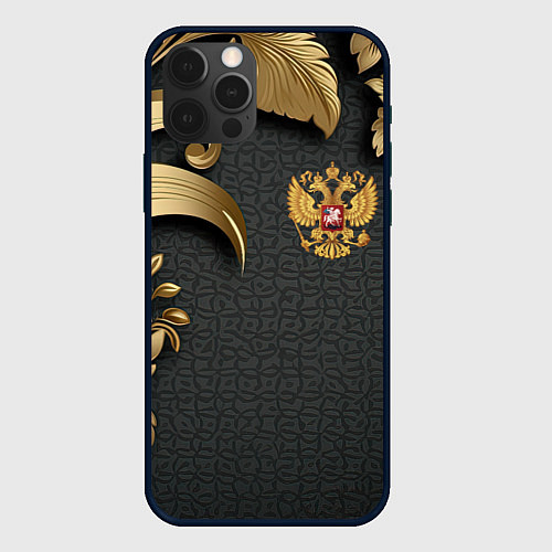 Чехол iPhone 12 Pro Max Золотой герб России и объемные узоры / 3D-Черный – фото 1