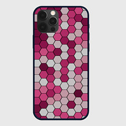 Чехол для iPhone 12 Pro Max Камуфляж гексагон розовый, цвет: 3D-черный