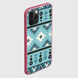 Чехол для iPhone 12 Pro Max Этническая геометрия в голубой палитре, цвет: 3D-малиновый — фото 2