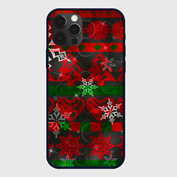 Чехол iPhone 12 Pro Max Рождественские узоры ёлки и снежинки