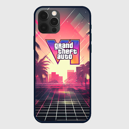 Чехол iPhone 12 Pro Max GTA 6 retro abstract logo / 3D-Черный – фото 1