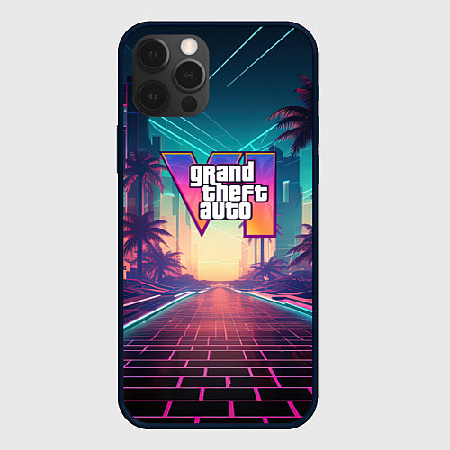 Чехол iPhone 12 Pro Max GTA 6 night city logo / 3D-Черный – фото 1