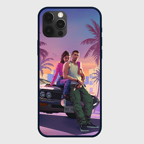 Чехол iPhone 12 Pro Max GTA 6 Люсия и Джейсен / 3D-Черный – фото 1