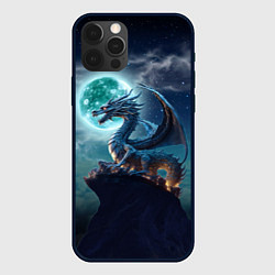 Чехол iPhone 12 Pro Max Дракон на скале на фоне луны