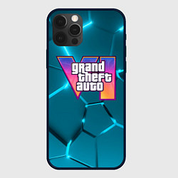 Чехол iPhone 12 Pro Max GTA 6 лого на фоне разлома голубых плит