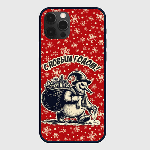 Чехол iPhone 12 Pro Max Жуткий снеговик / 3D-Черный – фото 1