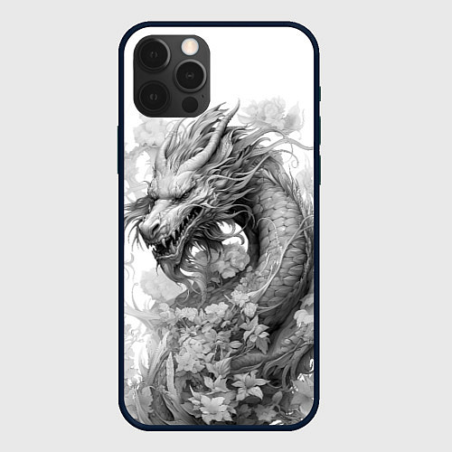 Чехол iPhone 12 Pro Max Дракон поднимается из зарослей цветов / 3D-Черный – фото 1