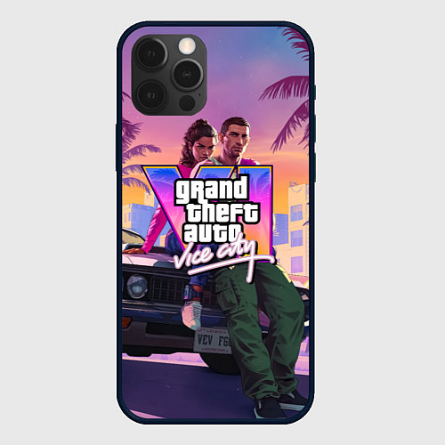 Чехол iPhone 12 Pro Max Grand theft auto 6 Лусия и Джейсон / 3D-Черный – фото 1