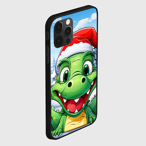 Чехол iPhone 12 Pro Max Зеленый счастливый дракон новогодний / 3D-Черный – фото 2