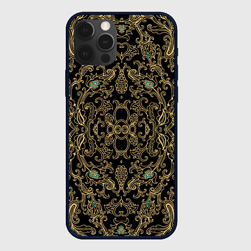 Чехол iPhone 12 Pro Max Славянский этнический орнамент с позолотой / 3D-Черный – фото 1