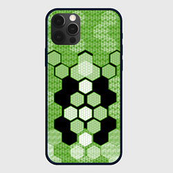 Чехол iPhone 12 Pro Max Зелёная кибер броня hexagons