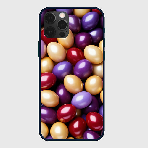 Чехол iPhone 12 Pro Max Красные и фиолетовые пасхальные яйца / 3D-Черный – фото 1