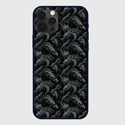 Чехол для iPhone 12 Pro Max Черные драконы паттерн, цвет: 3D-черный