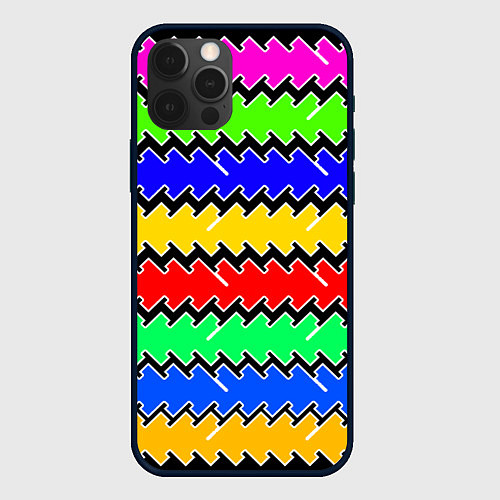 Чехол iPhone 12 Pro Max Горизонтальные разноцветные линии / 3D-Черный – фото 1