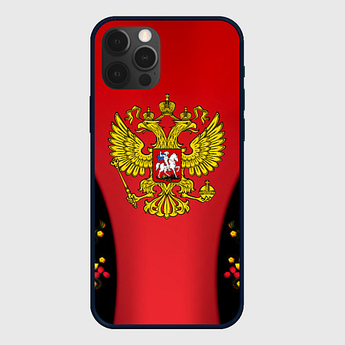 Чехол iPhone 12 Pro Max Герб РФ хохлома стиль / 3D-Черный – фото 1