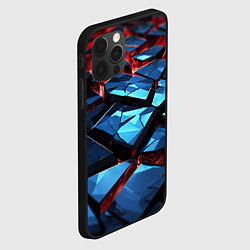 Чехол для iPhone 12 Pro Max Синие абстрактные плиты и красное свечение, цвет: 3D-черный — фото 2