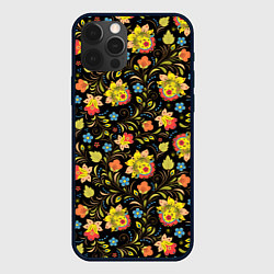 Чехол для iPhone 12 Pro Max Хохломская роспись разноцветные цветы, цвет: 3D-черный