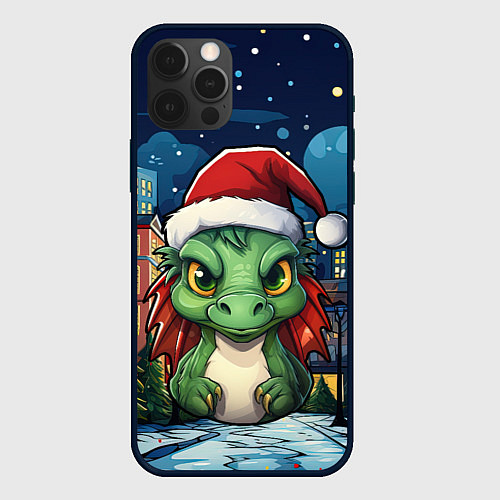 Чехол iPhone 12 Pro Max Дракон новогодний город / 3D-Черный – фото 1