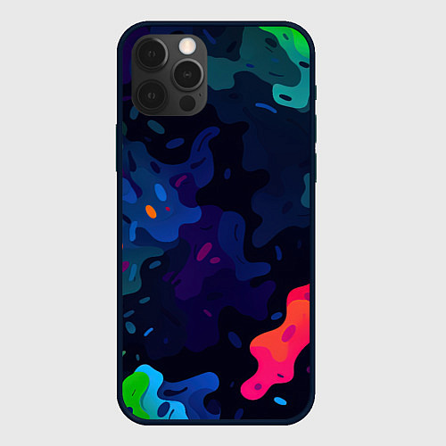 Чехол iPhone 12 Pro Max Яркие кислотная разноцветные пятна в виде камуфляж / 3D-Черный – фото 1