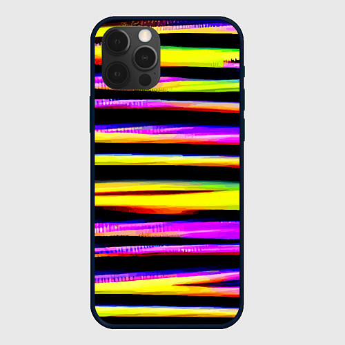 Чехол iPhone 12 Pro Max Цветные неоновые полосы / 3D-Черный – фото 1