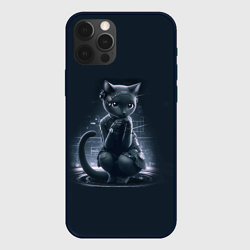 Чехол iPhone 12 Pro Max Sweet cat - cyberpunk / 3D-Черный – фото 1