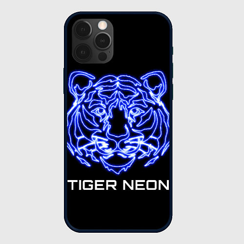 Чехол iPhone 12 Pro Max Tiger neon art / 3D-Черный – фото 1