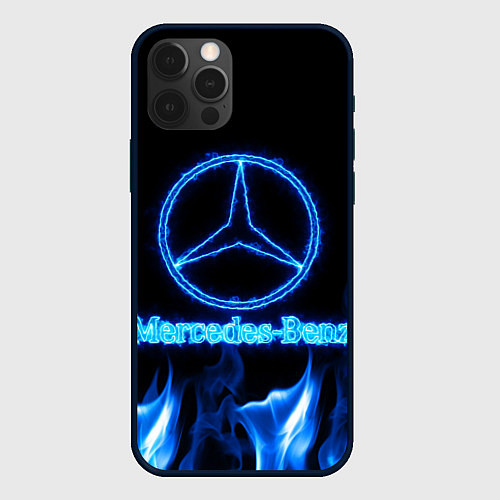 Чехол iPhone 12 Pro Max Mercedes-benz blue neon / 3D-Черный – фото 1