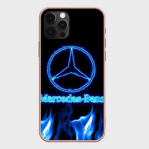 Чехол iPhone 12 Pro Max Mercedes-benz blue neon / 3D-Светло-розовый – фото 1