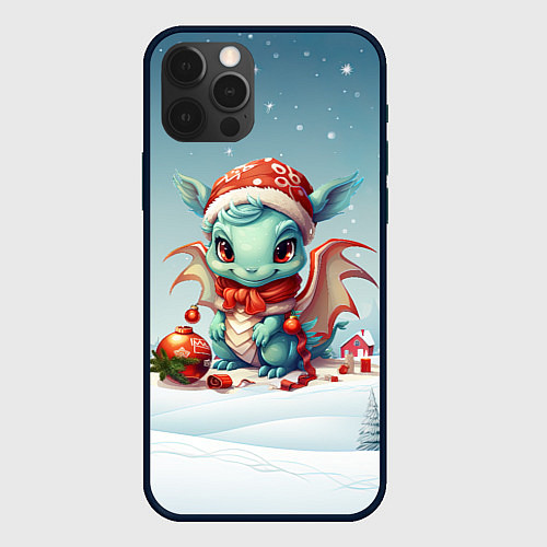 Чехол iPhone 12 Pro Max Милый маленький синий дракон новогодний 2024 года / 3D-Черный – фото 1