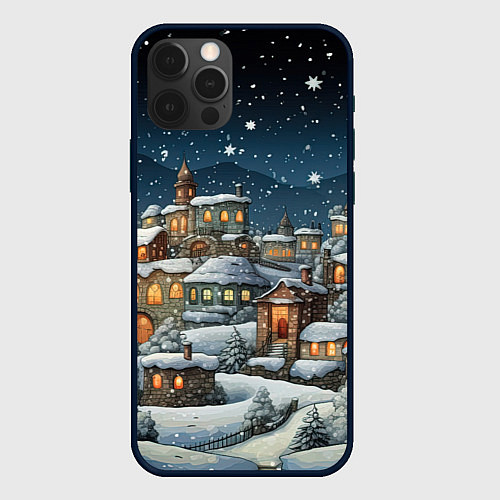 Чехол iPhone 12 Pro Max Новогодний городок ночной / 3D-Черный – фото 1