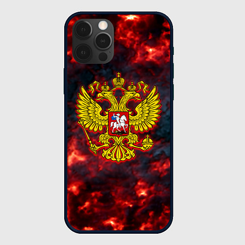 Чехол iPhone 12 Pro Max Герб РФ лава огненный герб / 3D-Черный – фото 1
