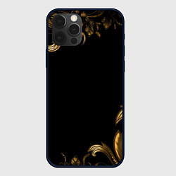 Чехол для iPhone 12 Pro Max Объемные узоры на черной ткани лепнина, цвет: 3D-черный