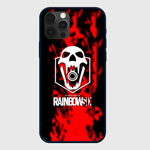 Чехол iPhone 12 Pro Max Rainbow six лого шутера краски белокрасные / 3D-Черный – фото 1