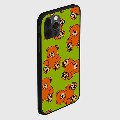 Чехол iPhone 12 Pro Max Плюшевые мишки на зеленом фоне / 3D-Черный – фото 2