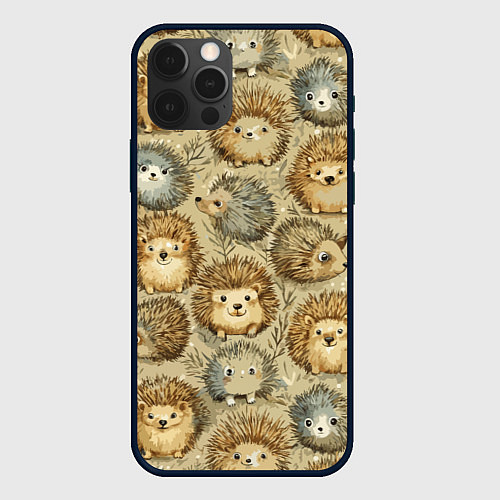 Чехол iPhone 12 Pro Max Паттерн лесной ежик / 3D-Черный – фото 1