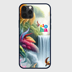 Чехол для iPhone 12 Pro Max Водопад в тропическом лесу - алоха, цвет: 3D-черный