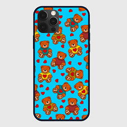 Чехол iPhone 12 Pro Max Мишки в цветных свитерах и сердечки
