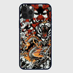 Чехол iPhone 12 Pro Max Самурай дракон и тигр