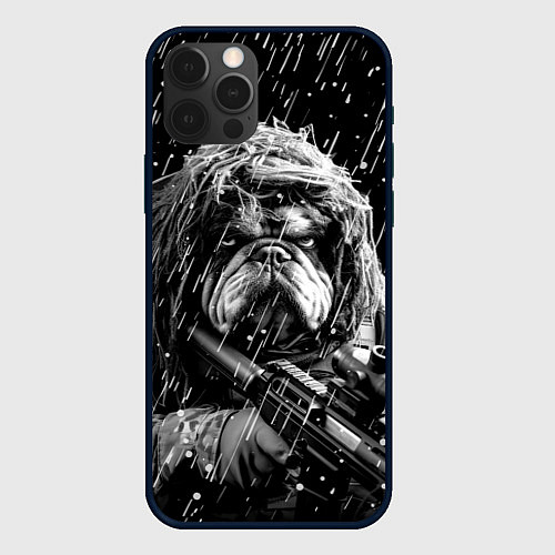 Чехол iPhone 12 Pro Max Английский бульдог солдат / 3D-Черный – фото 1