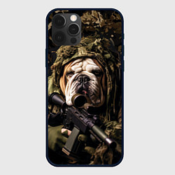 Чехол для iPhone 12 Pro Max Английский бульдог боец в камуфляже, цвет: 3D-черный