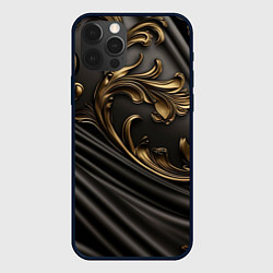 Чехол для iPhone 12 Pro Max Объемные золотые узоры на черной ткани лепнина, цвет: 3D-черный