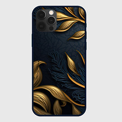 Чехол для iPhone 12 Pro Max Лепнина объемные золотые узоры на темном синем фон, цвет: 3D-черный
