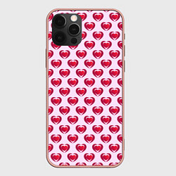 Чехол iPhone 12 Pro Max Двойное сердце на розовом фоне