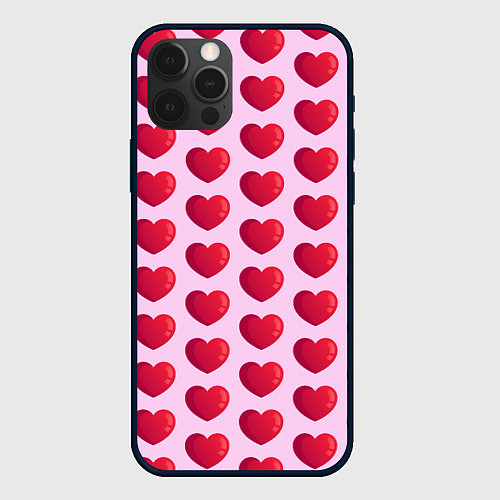 Чехол iPhone 12 Pro Max Красные сердца на розовом фоне / 3D-Черный – фото 1