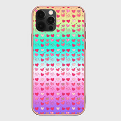 Чехол iPhone 12 Pro Max Паттерн сердечки на разноцветном фоне