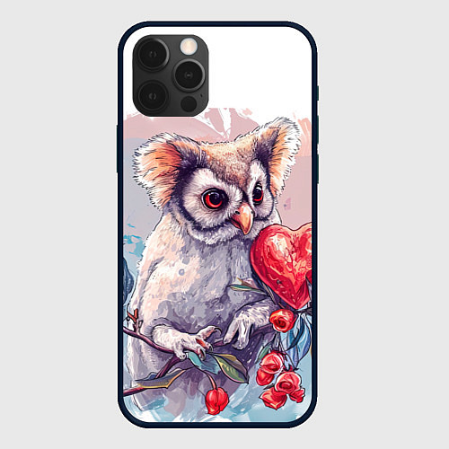 Чехол iPhone 12 Pro Max Сова с сердечком / 3D-Черный – фото 1