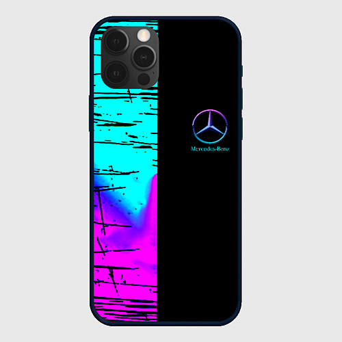 Чехол iPhone 12 Pro Max Mercedes benz неон текстура / 3D-Черный – фото 1