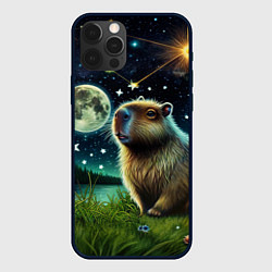 Чехол iPhone 12 Pro Max Капибара прогулки в полнолуние