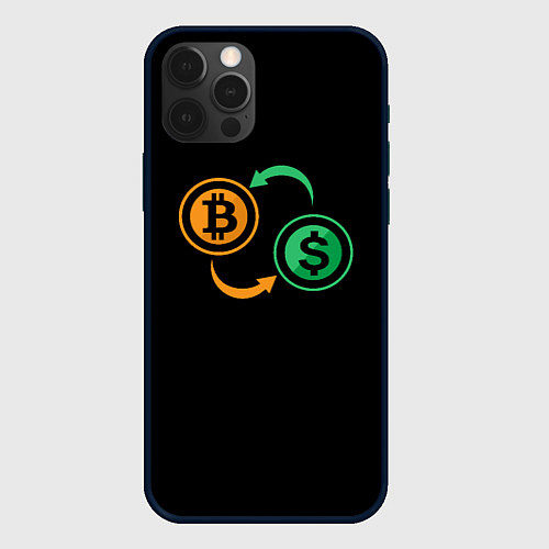 Чехол iPhone 12 Pro Max Криптовалюта биткоин и доллар / 3D-Черный – фото 1